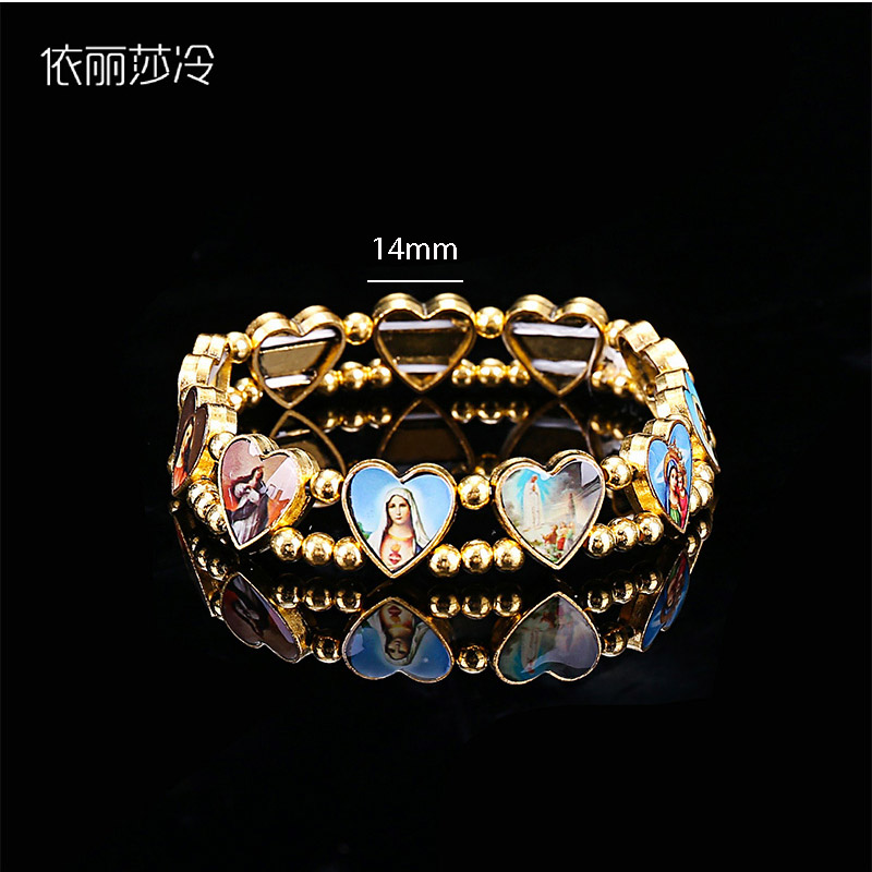 Women Fashion Icon - Pulseira frisada católica com coração cruzado,