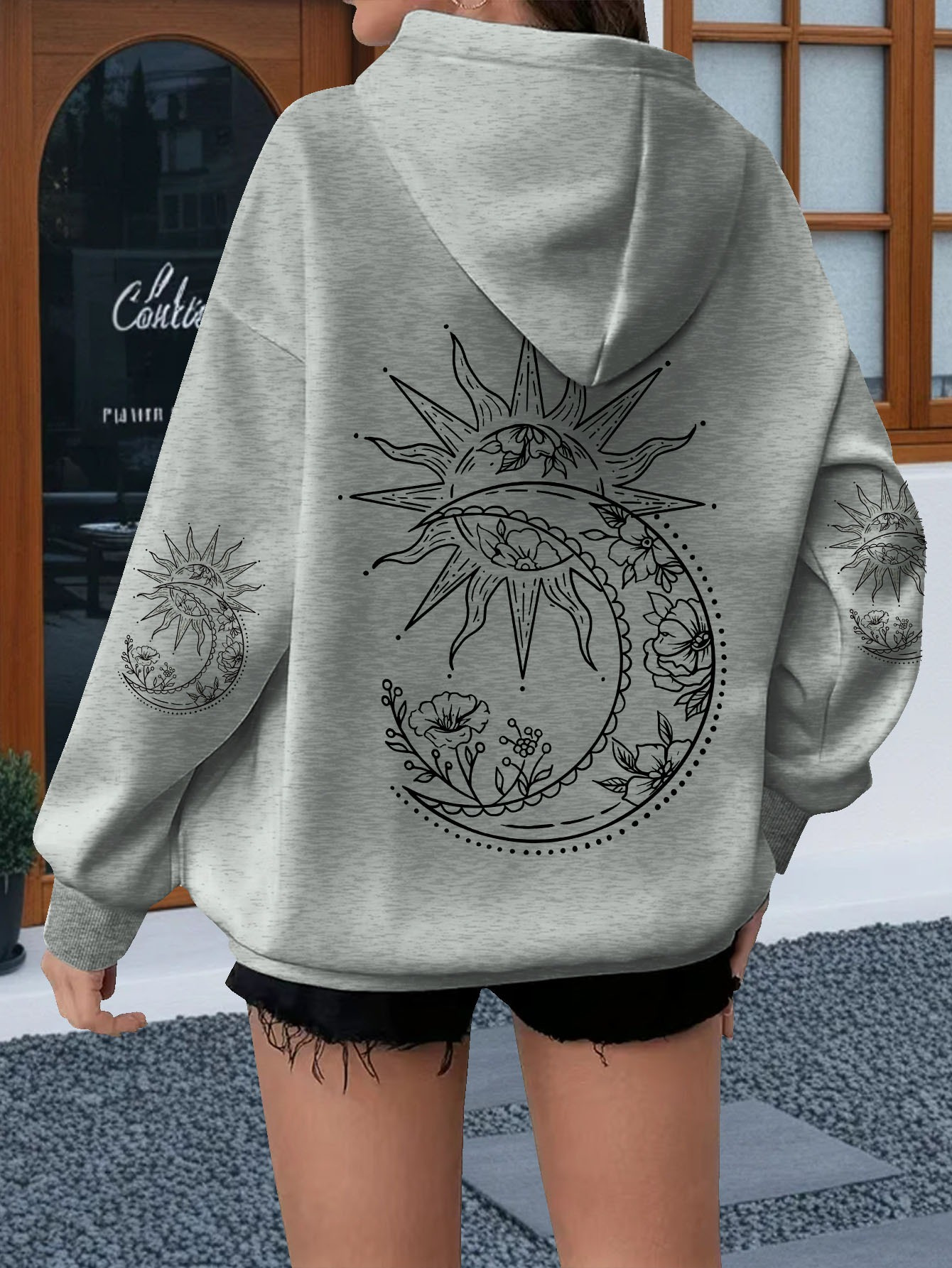 Hoodie Women Oversized - Moletom feminino com estampa de flores