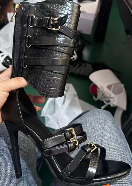 Women'S Fashion Belts - Sandálias Longas de Couro Preto Sensuais