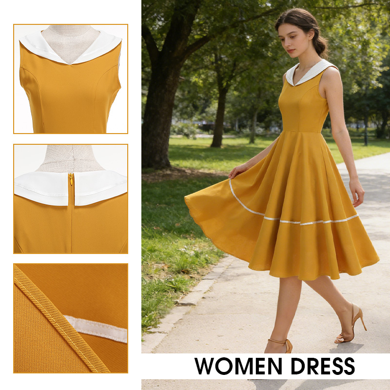 Women'S Fashion In The 50S - Vestido Estilo Retro Marinho de Verão