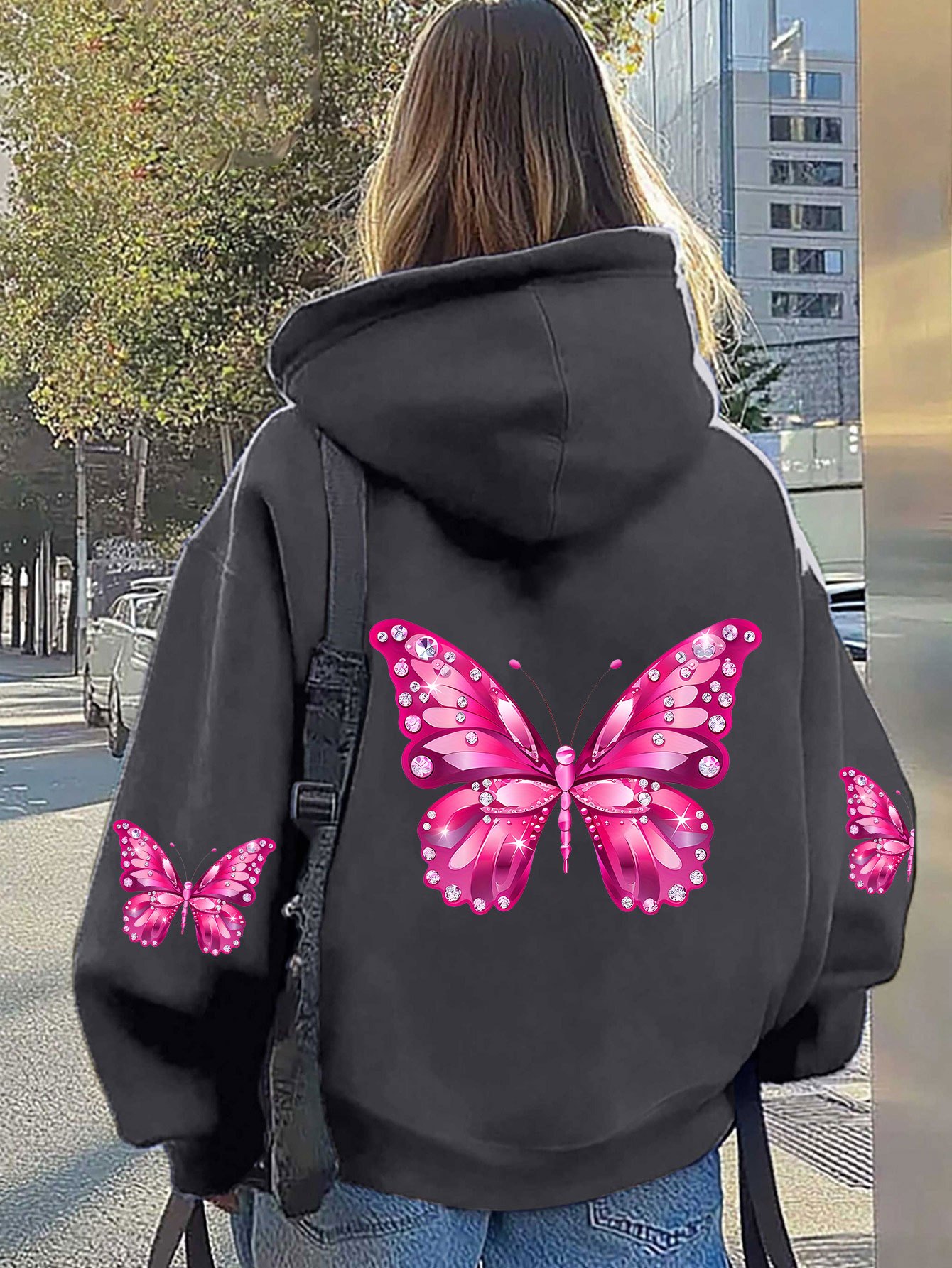 Hoodie Women Oversized - Moletom com Estampa de Borboleta para