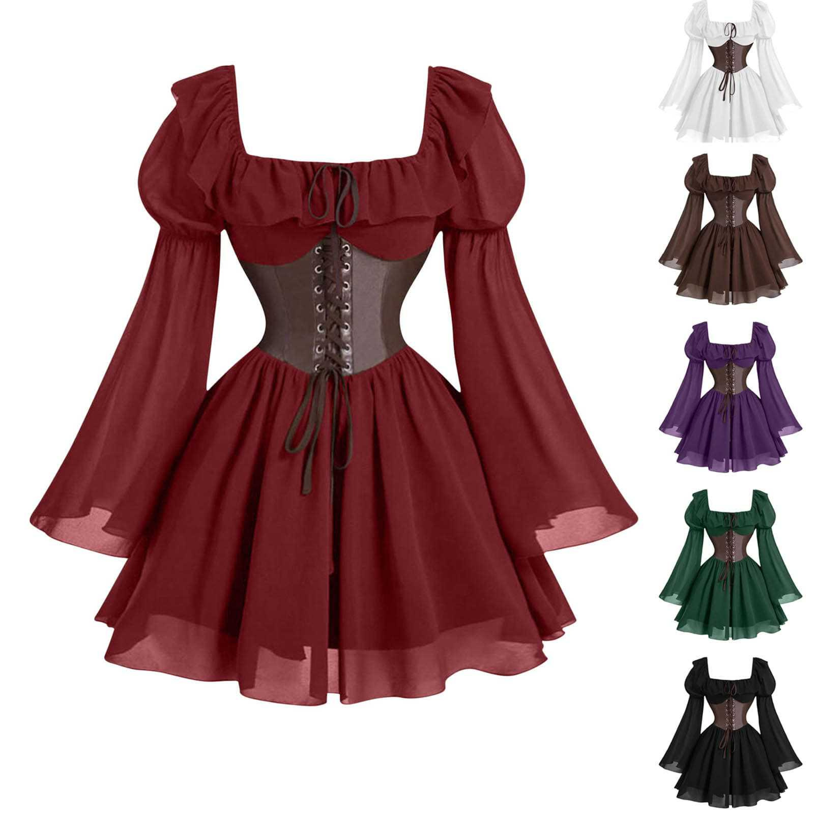 Women'S Fashion Victorian - Vestido medieval renascentista de manga longa