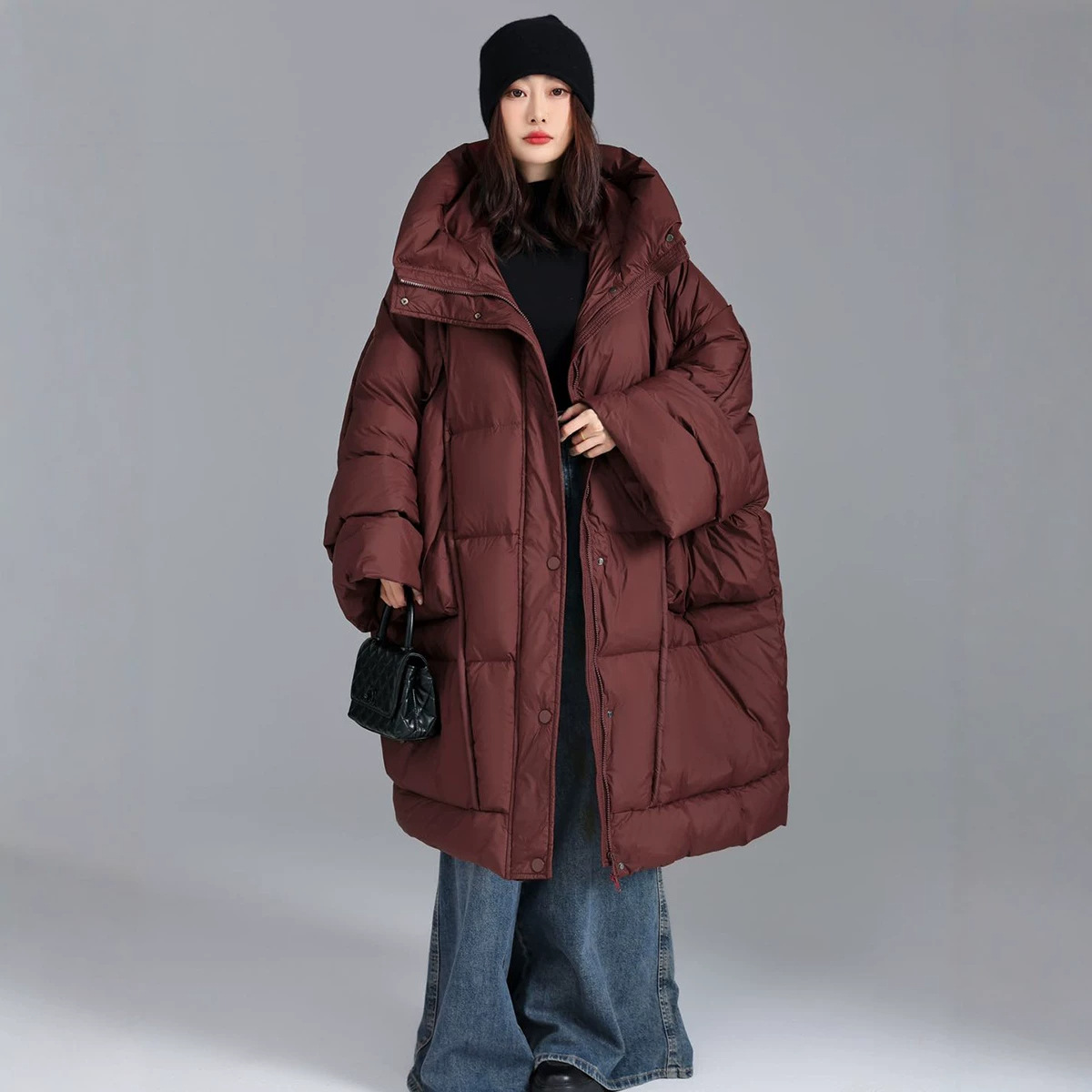 Women'S Fashion Parka - Inverno sólido gola solta para baixo