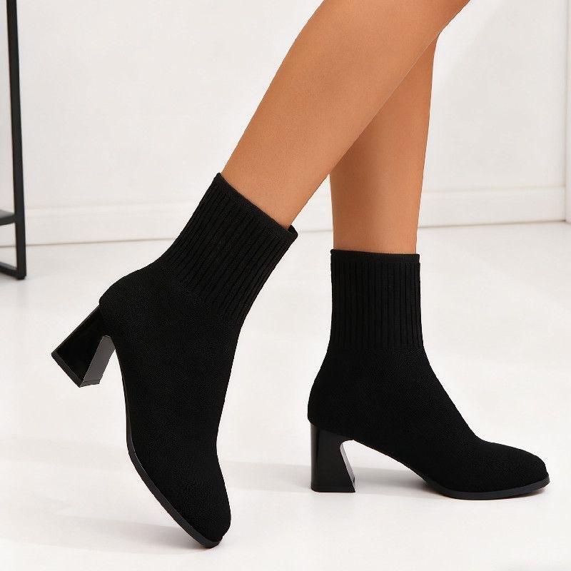 Botas Curtas de Salto Grosso c - Women'S Fashion Socks avaliação e preço