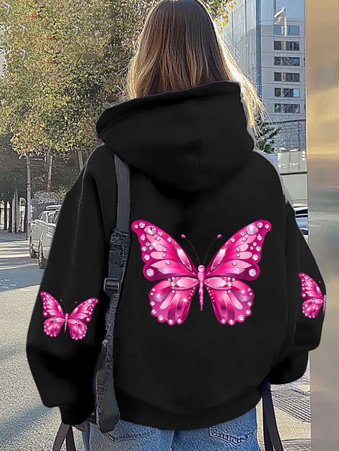 Moletom com Estampa de Borbole - Hoodie Women Oversized avaliação e preço